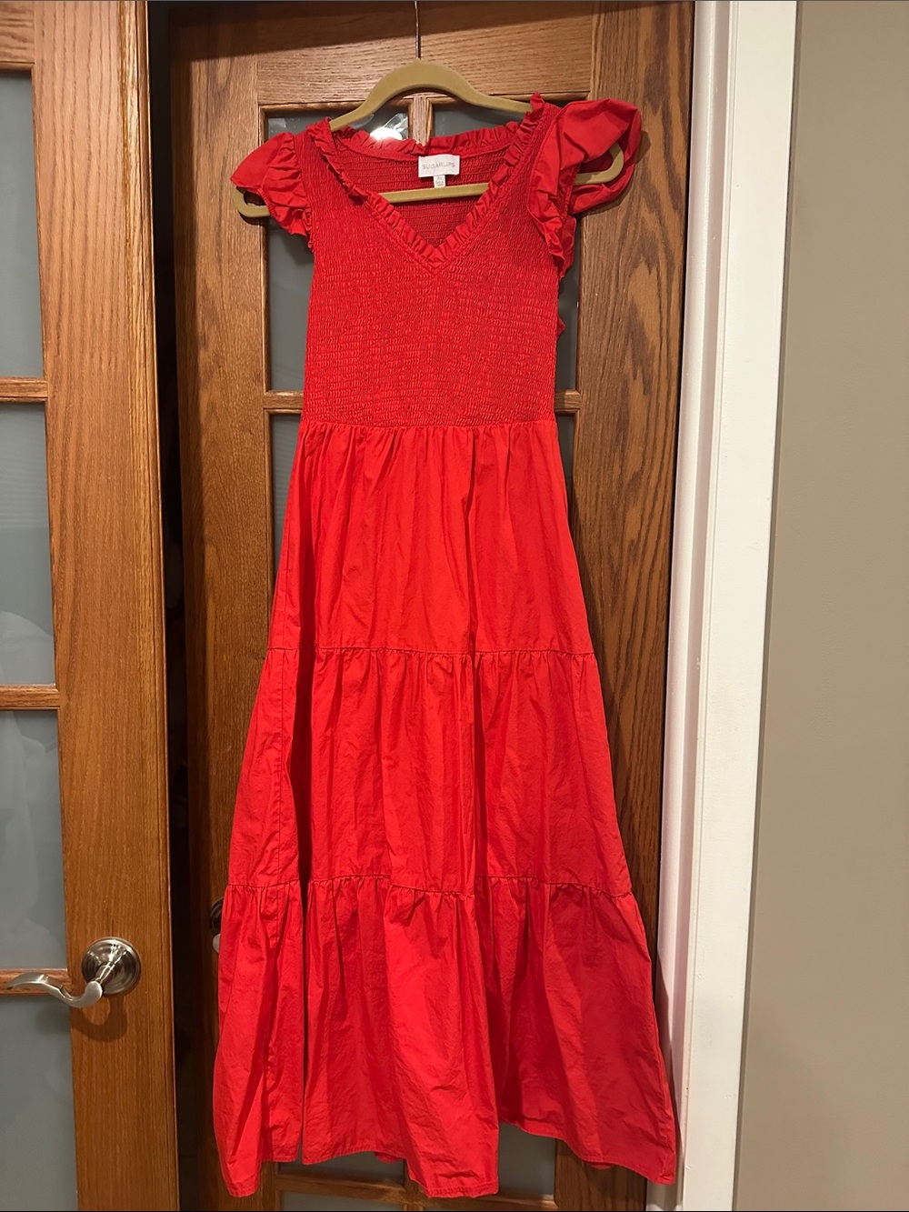Sugarlips Red Tiered Maxi Dress with Ruffle Cap Sleeves - Picture 3 of 7